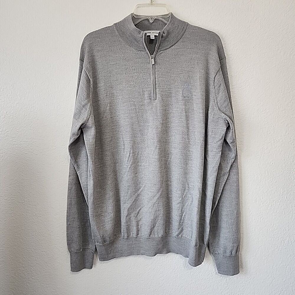 Peter Millar Mens Lg Wool Blend Sweater 1/4 Zip Gray Autumn Crest Everyday Soft